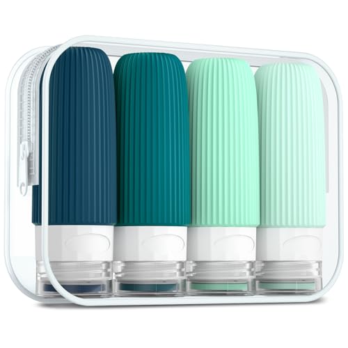 Mrsdry Travel Bottles for Toiletries, Tsa Approved 2oz Travel Bottles, BPA Free Leak Proof Travel Size Toiletry Containers, Refillable Travel Accessories with Toiletry Bag for Shampoo Liquid (4 Pack) - color: Malachite, size: 2 Ounces