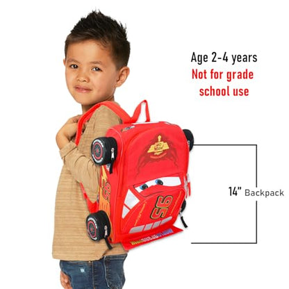Disney Cars Mini Backpack for Kids - Bundle with 14” Lightning McQueen Backpack with Water Bottle, Stickers, More | 3D Lightning McQueen Travel Bag Set for Girls, Boys