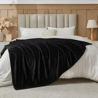 NEWCOSPLAY Super Soft King Blanket Black Premium Silky Flannel Fleece Leaves Pattern Lightweight Bed Blanket All Season Use (Black, King(90"x110")) - color: Black, size: King(90"x110")
