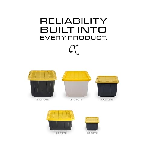BLACK & YELLOW 17-Gallon Heavy Duty Storage Bins with Lids, Stackable Plastic Storage Bins, Dorm Room Essentials, Moving Boxes, Back to School, Classroom Organization, Home Organization, 4 Pack (12.5H x 18W x 26.9D) - size: 17 Gallons