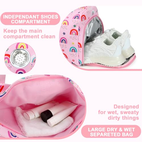 Gym Bag Sports Duffle Bag with Wet Pocket Weekender Overnight Bags with Waterproof Shoe Pouch and Air Hole for Girls Kids Women Workout Travel Bags (Rainbow) - color: Rainbow