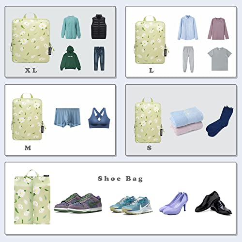 BAGAIL 6 Set Ultralight Compression Packing Cubes Packing Organizer for Travel Accessories Luggage Suitcase Backpack - color: Green Flower70D, style: Cloth Pattern