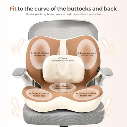 FLORICH 2 in1 Truck Seat Cushion and Lumbar Support Pillow Memory Foam Car Seat Cushion with Adjustable Strap for Truck Driver Long Drives, Fits Semi Truck Seat,Car,Office&Gaming Chair(Brown)