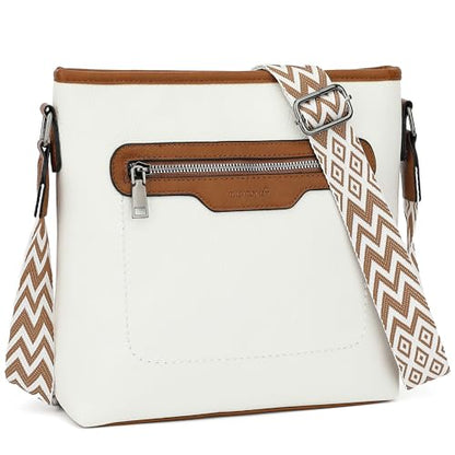 TANTOMI Crossbody Bags for Women Casual Crossbody Purses for Women Travel Shoulder Bag Handbags with Adjustable Strap - color: White/Light Brown