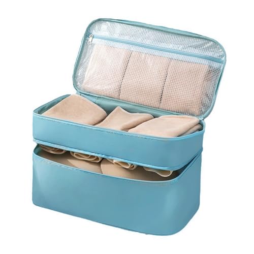 Portable Underwear Bra Storage Bag Waterproof Travel Organizers Multi-Layer Toiletry Packing Cube - color: Stripe-light blue