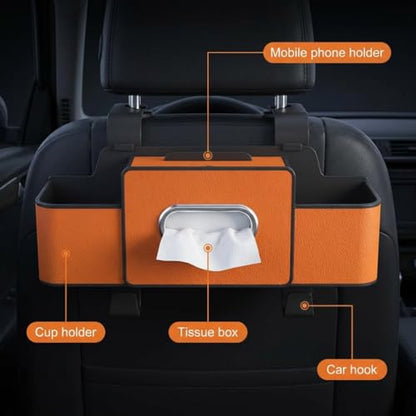 3-in-1 Backseat Car Organizer with Dual Cup Holders,Tissue Box & Phone Holder, 2026 Upgraded Car Seat Back Storage Box,Multifunctional Waterproof Storage for Daily Driving & Travel（Black）