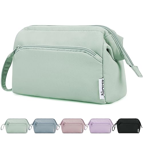 Narwey Wide-open Makeup Bag Women Girls, Travel Toiletry Bag for Women Cosmetic Bag Organizer Make up Bag with Compartments Toiletries Medicine Bag (Mint Green) - color: Mint Green