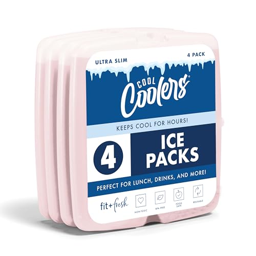 Cool Coolers by Fit & Fresh Slim Ice Packs, Quick Freeze Reusable Ice Packs for Lunch Boxes & Coolers, Long-Lasting, Space Saving Lunch Ice Packs, Light Pink, 4Pk - color: Light Pink (4 Pack)