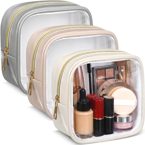 Abbylike 3 Pcs Mini Clear Makeup Bag Cosmetic Bags Set Waterproof Transparent Toiletry Bag with Zipper for Women Girls, Gifts for Bridesmaid (Nude,Elegant Gray,Moonlight White) - color: Nude,Elegant Gray,Moonlight White