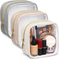 Abbylike 3 Pcs Mini Clear Makeup Bag Cosmetic Bags Set Waterproof Transparent Toiletry Bag with Zipper for Women Girls, Gifts for Bridesmaid (Nude,Elegant Gray,Moonlight White) - color: Nude,Elegant Gray,Moonlight White