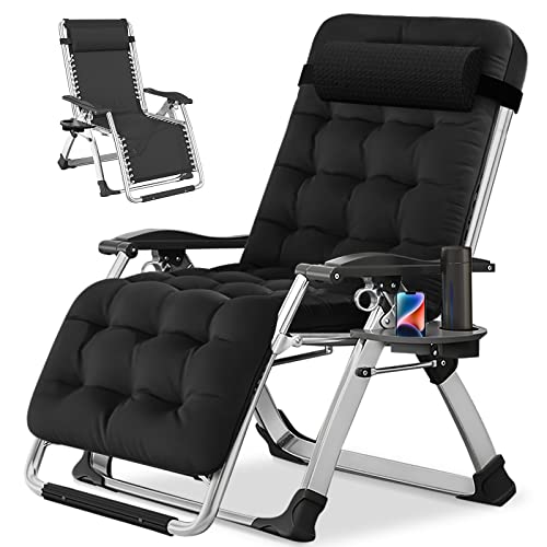 NAIZEA Padded Zero Gravity Chair, Folding Outdoor Lounge Chairs, Adjustable Reclining Camping Chairs with Cup Holder, Ergonomic Patio Lawn Chair for Balcony Beach Deck Yard - color: Black, style: Zero Gravity Chair