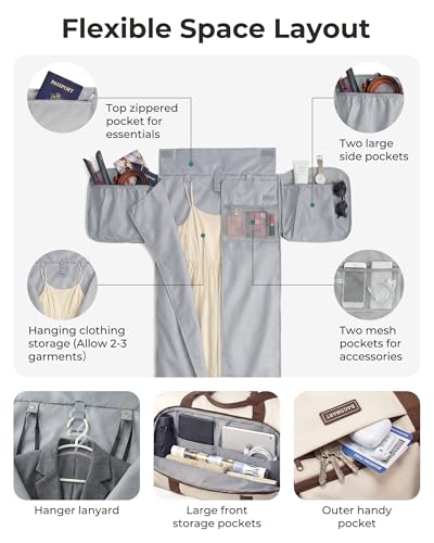 BAGSMART Garment Bag Duffle Bag for Travel Convertible 2 in 1 Suit Bag for Hanging Clothes Carry on Travel Bag with Shoes Bag,Shoulder Strap Weekender for Dresses, Coats, Shirts (White) - color: White