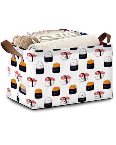 Cute Sushi Storage Basket,Japanese Collapsible Storage Bin Cubes for Living Room Bedroom Blankets Home Storage 17x11.5x10Inch - color: Cute Sushi Japanese