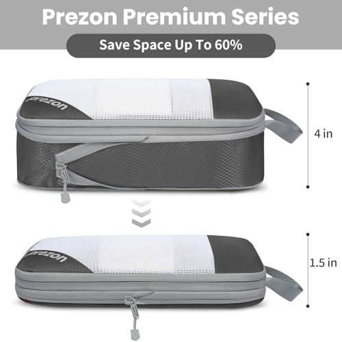 Compression Packing Cubes for Travel, Lightweight Vacation Travel Essentials, Travel Accessories for Suitcase Organizer Bags Set, Durable Luggage Organizer - color: Grey, size: 6 set-Half Mesh