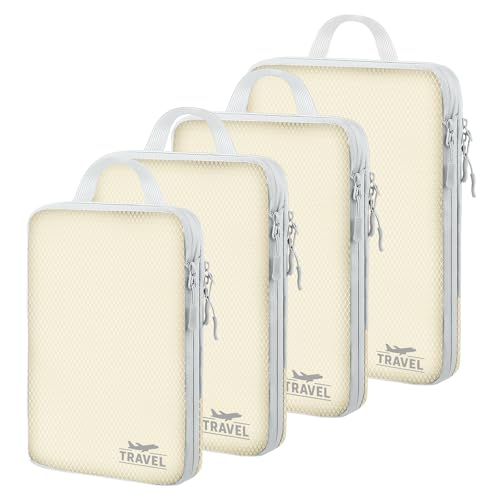 4 Set Compression Packing Cubes, Suitcase Organizer, Lightweight Travel Essentials, Compression Bags For Travel Accessories Luggage Storage Set (4 Pcs, Beige) - color: Beige-4pcs, size: Set of 4
