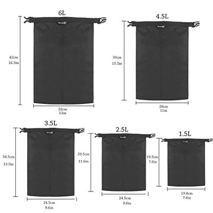 TRENDBOX Roll Top Waterproof Dry bag Kit Storage Compression Bag Sack Poch Packing Organizers Water Resistant Camping Travel - color: Set of 5 - Black