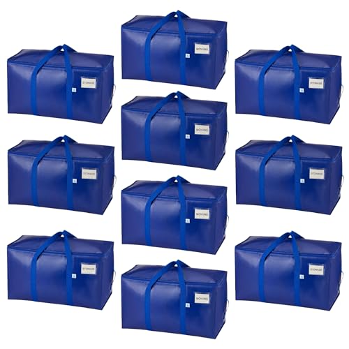VENO 10 Pack Heavy Duty Moving Bags, 90L Extra Large Moving Boxes Alternative, 50lbs Load,Wraparound Handles,Zippers & Tag,Packing Supplies for College Dorm Essentials, Clothes Storage(Blue) - color: Blue, size: 10 Pack
