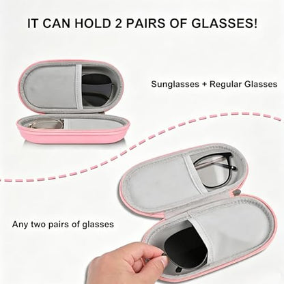 Double Glasses Case,Dual Eyeglasses & Sunglasses Organizer with Clip Zipper Closure for Travel 2 Pairs Storage Box - color: Pink