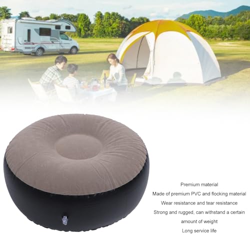ZJchao Ultra Light Inflatable Flocked Ottoman Compact Round Footrest for Camping Travel Outdoor Lounging - color: Brown