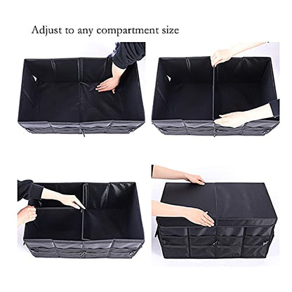 Tianle Car Trunk Organizer - Collapsible Trunk Organizer & Lid Foldable Cover Aluminium Alloy Handle Reflective Strip for Auto, SUV, Truck, Minivan (L Black) - color: L Black