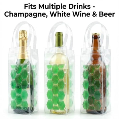 3-Pack Freezable Wine Cooler Bags with Built-in Gel Ice Packs - Portable Hexagon Wine Chiller Sleeve - Reusable Clear Folding Carrier Tote for Champagne, Beer, Picnic & Travel (orange） - color: Green
