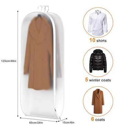 3 Pack-garment-bags-for-Hanging-Clothes 49" x 24" x 6", garment bags for Closet Storage Suits Dresses Down Jackets Coats with Self-Compression Zipper Space Saving Waterproof PEVA Civori