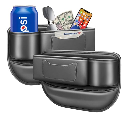 Car Seat Gap Filler & Organizer，2 Pack Black Car Leather Cup Holder Gap Bag,Men Car Interior Accessories，Seat Gap Storage Box for Storage Sunglasses、Phone、Key