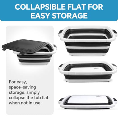 XUDAKAIXIN Collapsible BBQ Prep Tub for Meal Prep, Marinating,Food Storage, picnics, camping, barbecues,cutting fruits and vegetables - Includes Cutting Board and Locking Lid,(X-Large) Black - color: (X-Large)Black