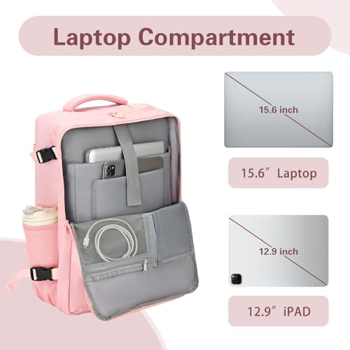 Carry On Backpack for Women & Men – Airline Approved Underseat Size, 15.6" Laptop Compartment, TSA-Friendly 180° Opening, Anti-Theft Business Travel Backpack with Trolley Sleeve(Pink, Medium) - color: Pink, size: Medium