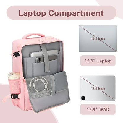 Carry On Backpack for Women & Men – Airline Approved Underseat Size, 15.6" Laptop Compartment, TSA-Friendly 180° Opening, Anti-Theft Business Travel Backpack with Trolley Sleeve (Pink, Large) - color: Pink, size: Large