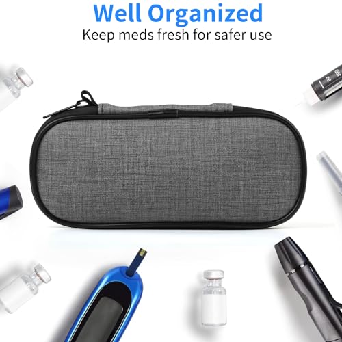 GERMUN Insulin Pen Cooler Travel Case with 2 Reusable TSA Approved Ice Packs, Diabetic Medication Insulated Cool Organizer Bag for Insulin Pens and Other Diabetic Supplies Storage (Grey) - color: Grey