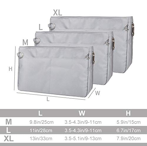 Vercord Expandable Nylon Handbag Purse Organizer Insert Liner Shaper Bag in Bag Beige Grey Large - color: Beige Grey, size: Large