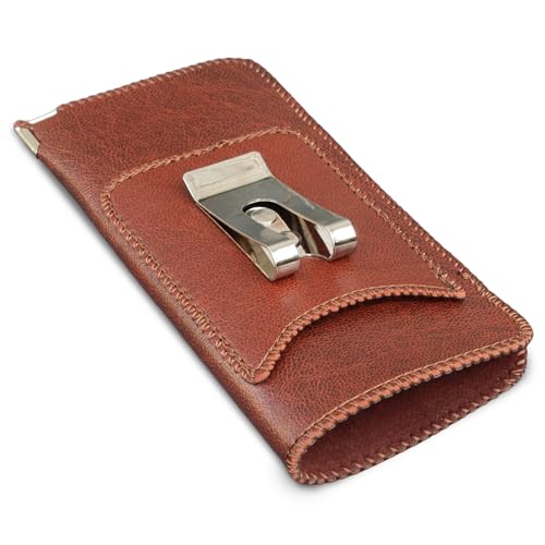 Orsus Soft Glasses Case with Belt Clip & Card Pocket, PU Leather Eyeglass Sunglasses Case Pouch Felt Lining - color: Brown