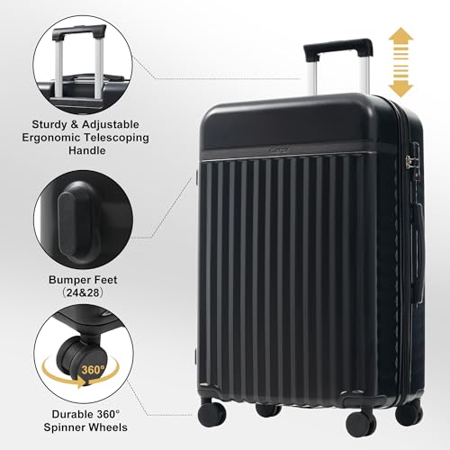 Merax Luggage Sets, Durable Hardshell 3 Piece Suitcase with Double Spinner Wheels and Handle Bags,Lightweight Carry on Luggage with TSA Lock,20+24+28 inches,Black - color: Black, size: 3 Piece(20+24+28+Bags）