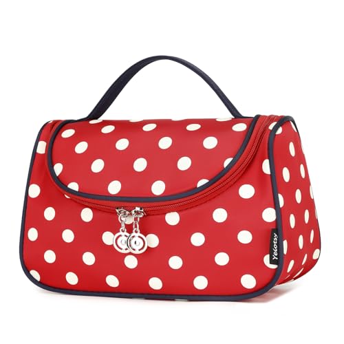 Yeiotsy Travel Cosmetic Bag for Women – Polka Dot Makeup Bag Organizer & Hanging Toiletry Bag - color: Classic Red