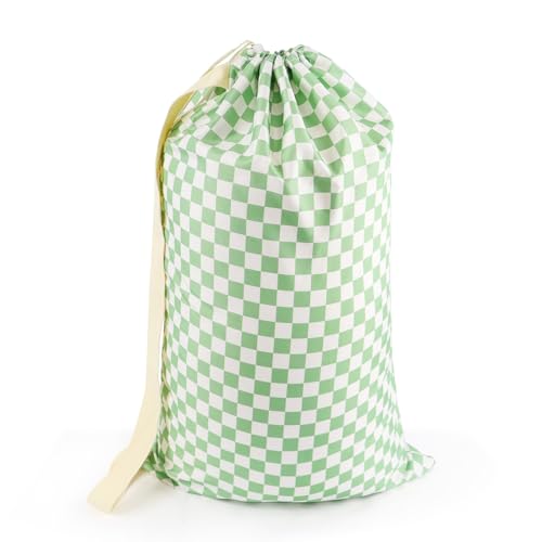 Laundry Bag, Dirty Backpack Laundry Bag For College Travel Laundromat Apartment, With Handles 29" X 18" (Green White Checkered) - color: Green White Checkered