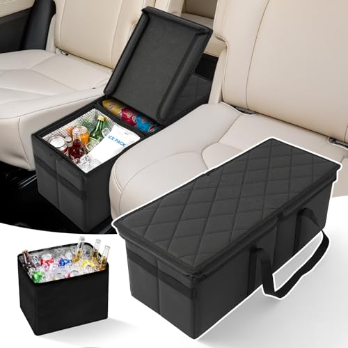 Car Seat Organizer for Ford Explorer 2026 2025 2024-2020 w/Built-In Cooler Bag, Car Second Console Organizer w/Non-Slip Strips, Car Backseat Organize for Dog Toys Kids Snacks Travel Storage Box - size: for Ford Explorer 2020-2026
