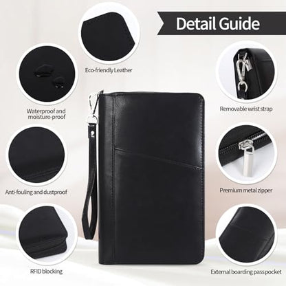 Leather Passport Holder Family, RFID Blocking Passport Wallet, Travel Essentials Premium Wallets - color: Black