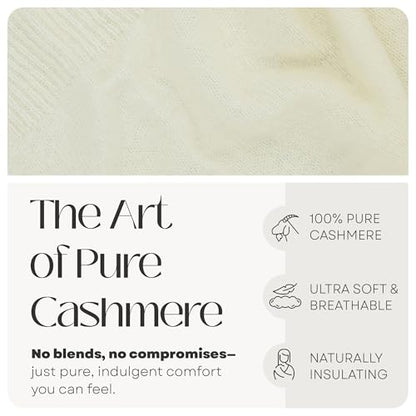 Velanio Cashmere 100% Cashmere Knitted Wrap Pashmina Shawl Extra Large Scarf Stole for Women Travel - color: White