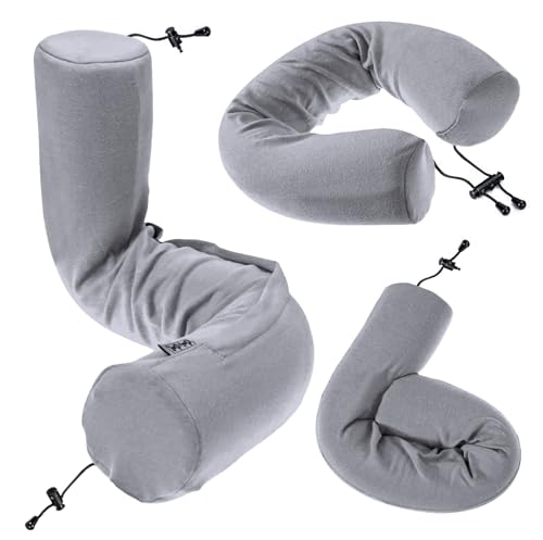 Dot&Dot Twist Memory Foam Travel Pillow for Airplanes - Travel Neck Pillow for Sleeping - Airplane Pillow for Neck Support, Chin, Lumbar and Leg - Adjustable, Bendable Neck Roll Pillow - Gray - color: Ash, size: Adjust (26" w/ cord)
