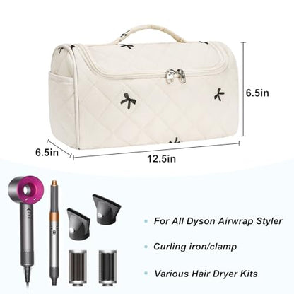 Quilted Hair Tools Travel Bag, Cute Portable Organizer Case with Hanging Hook, Compatible with Dyson Airwrap Styler,Hair Curler Accessories - color: Black Bow
