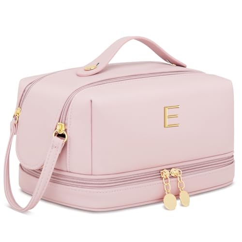 Gifts for Women Birthday Gifts Initial Makeup Bag for Women Personalized Large Capacity Travel Toiletry Bag Cosmetic Bag Gifts for Mom-Graduation Gift for Teens Girls (Pink E) - color: Pink, style: E