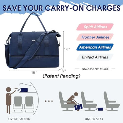 For Spirit Airlines Personal Item Bag Underseat Carry On Bag with Wet Pocket & Shoe Compartment & USB Charging Port - color: Blue