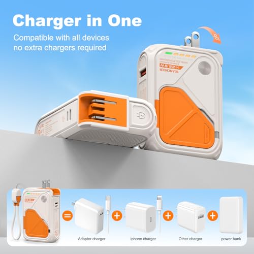 P05 Magnetic Portable Charger, 6-in-1 Power Bank with AC Wall Plug Built in Cable,10000mAh Wireless PowerBank Travel Essentials 22.5W Fast Charging for iPhone,Samsung,Andriod,Small Portable Charger - color: Cream Yellow