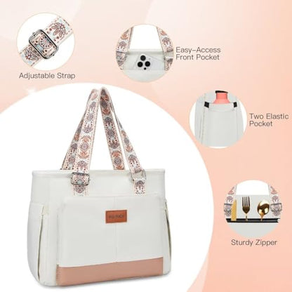 Lunch Bag Lunch Box Women - Leakproof Insulated Lunch Cooler Bag for Women - Large Lunch Tote Bags Adults, White - color: 08-Brownish White, size: Large