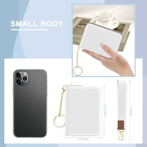 Aiawoxc Credit Card Holder, Small RFID Wallet Slim Leather Card Organizer Case with Zipper and Wristlet Strap, White - color: A-White, size: Wrist Strap