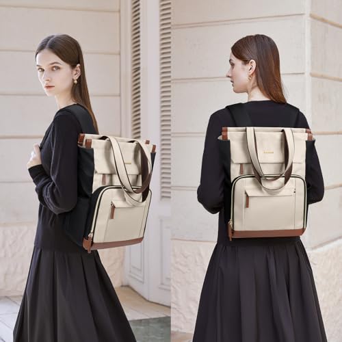 Convertible Daypack Laptop Backpack for Women Men Carry on Tote Backpack Bookbag for College Work Nurse Travel,16Inch,Apricot Brown - color: Apricot Brown