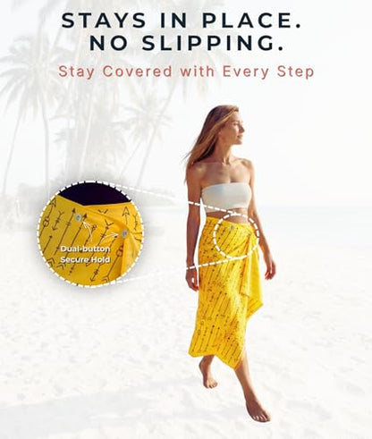 3-in-1 Wearable Beach Wrap & Lightweight Travel Towel – Sarong with Secure Button Closure, Quick-Dry Sand-Free Microfiber, Adjustable Fit (64”x33”, Fits S–4X), Compact Pool & Beach Essential, Yellow - color: Yellow Arrows