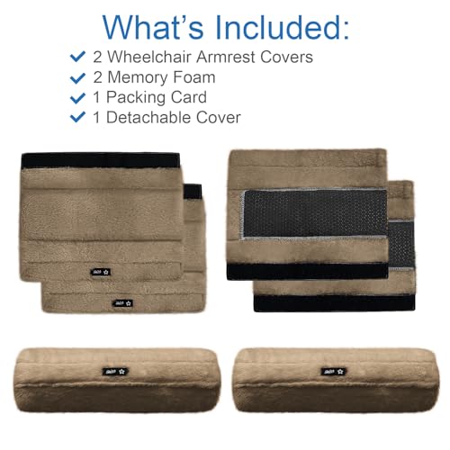 SPRING SEAON Wheelchair Armrest Covers 2 Pack Soft Memory Foam Wheelchair armrest Pads Wicking Washable for Office Transport Chair (Brown) - color: Brown
