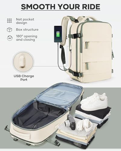 coofay Vacuum Backpack Travel with Pump Vacpack Travel Backpack with Vacuum System Compression Backpacks - color: A3-beige With Green, size: Large